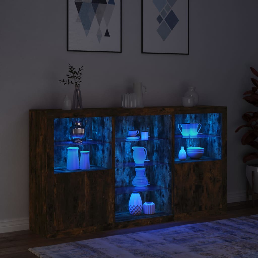 Sideboard with LED Lights Smoked Oak 181.5x37x100 cm
